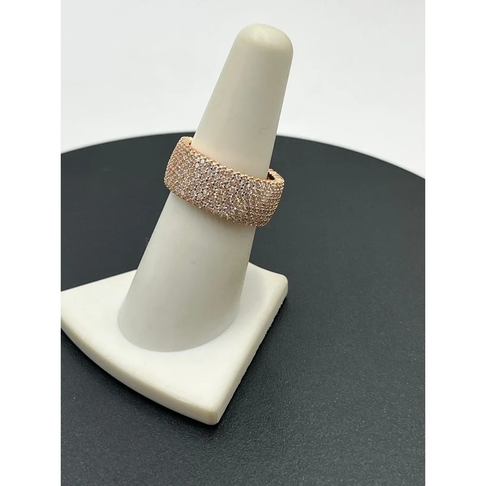 YGI 925 CZ Pave Wide Full Eternity Rose Gold Sterling Silver‎ Band Ring Sz 7.5